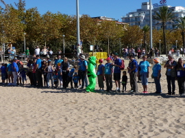 Flash mob line up on the beach
